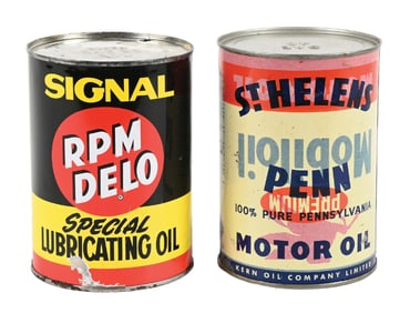 COLLECTION OF TWO: SIGNAL & ST. HELENS MOTOR OILS ONE QUART CANS.