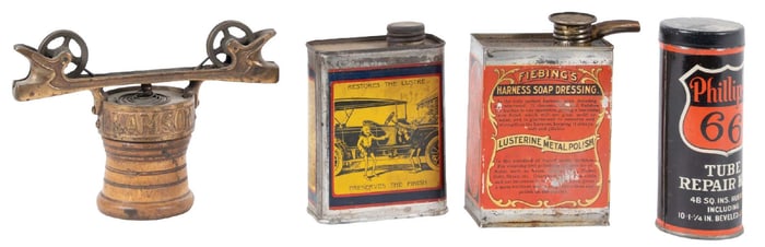 COLLECTION OF 4: EARLY CANS AND PULLY DISPLAY