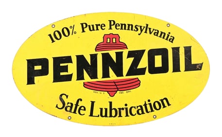 PENNZOIL SAFE LUBRICATION TIN SERVICE STATION SIGN