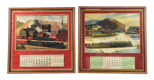 LOT OF 2: FRAMED PENNSYLVANIA RAILROAD CALENDARS.