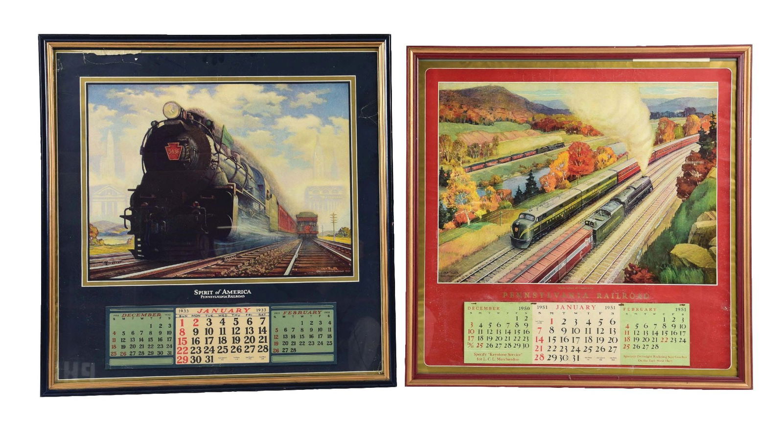 LOT OF 2: FRAMED PENNSYLVANIA RAILROAD CALENDARS. (1 of 2)