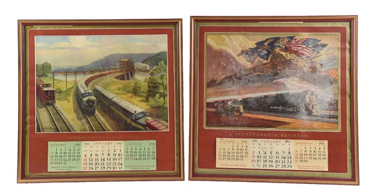 LOT OF 2: FRAMED PENNSYLVANIA RAILROAD CALENDARS.