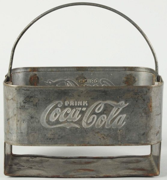 1940s Coca-Cola Metal 6-Pack Carrier.: Light surface marks and wear with lightest bottom rusting. Condition (Very Good). Size 8 - 1/2" T.