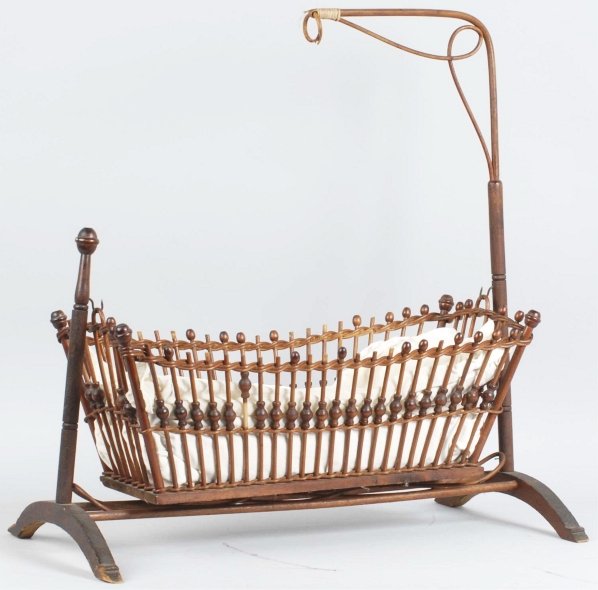 Victorian Doll Rocking Crib.: Has a few missing wooden knobs. Condition (Very Good - Excellent). Size 28 - 1/4" x 26".