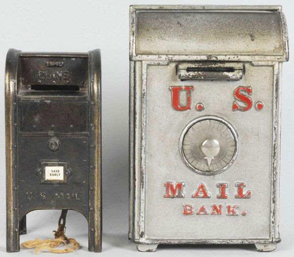 Lot of 2: Cast Iron Mailbox Banks.: Condition (Excellent). Size Largest: 6 - 3/4" T.