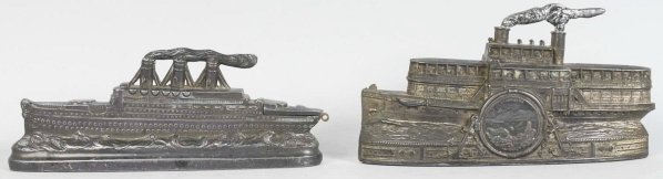 Lot of 2: Pot Metal Boat Banks.: Condition (Excellent). Size Largest: 8" L.