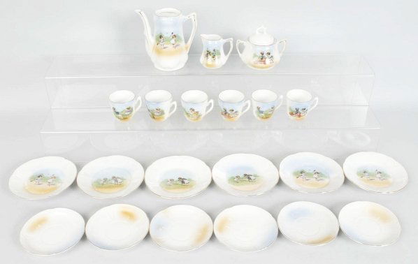 Lot of 22: German Child's Tea Set.: Tea pot is missing its lid. Condition (Excellent). Size Largest: 4 - 3/4" T.