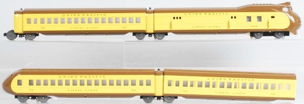 Lionel O-Gauge Union Pacific Passenger Train Set.: Contemporary. Made by MTH. Yellow variation. Includes locomotive and three passenger cars. Incldes original box and shipping box. Condition (Near Mint).