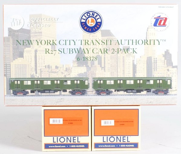 Lionel NYC Subway Car 2-Pack.: Contemporary. O-gauge. Includes two New York City Transit Authority subway cars. Sealed in original box and includes shipping box. Condition (Near Mint).