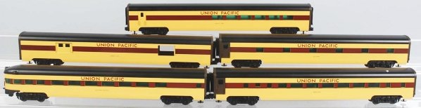 Weaver Aluminum 5-Car Passenger Train Set.: Contemporary. O-gauge. Three-rail Union Pacific in yellow. Includes original box and shipping box. Condition (Near Mint).