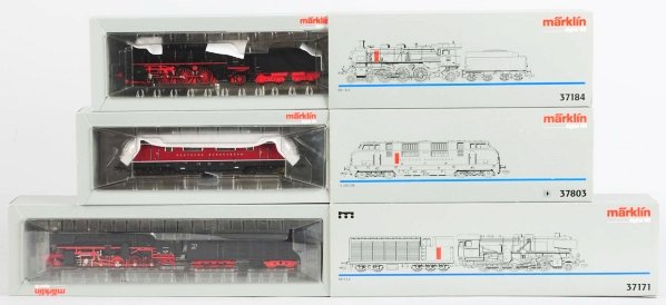 Lot of 3: Marklin Digital HO Train Engines.: Includes one train engine and tender in original box marked "37171", one train engine and tender in original box marked "37184", and one train engine marked "Deutsche Bundesbahn" in original box marke