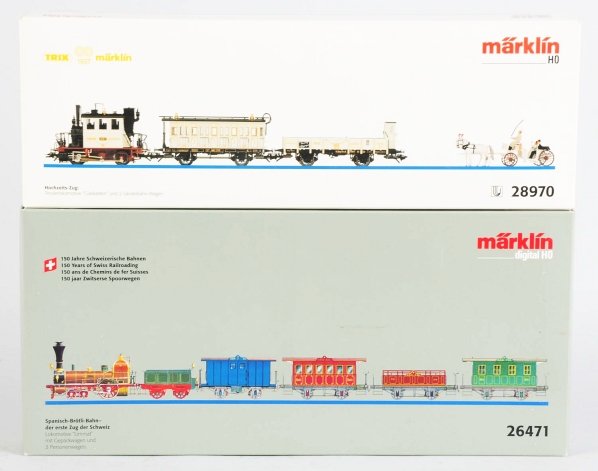 Lot of 2: Marklin HO Train Sets.: Contemporary. Includes scarce 26471 Digital HO anniversary set with original box and a 1997 Trix Marklin set with original box marked "28970". Condition (Near Mint).