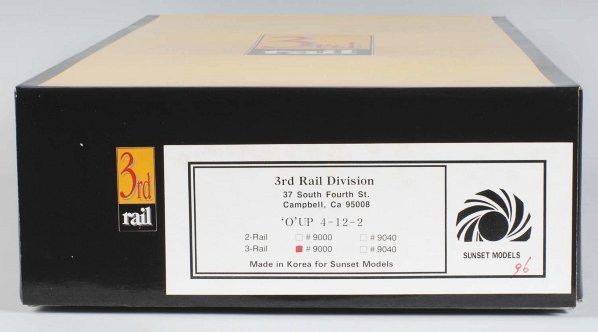 3rd Rail Sunset Model Brass Train Engine & Tender: Contemporary. Made in Korea. O-scale. Union Pacific 4-12-2 No. 9000. Includes original box with shipping. Condition (Near Mint).