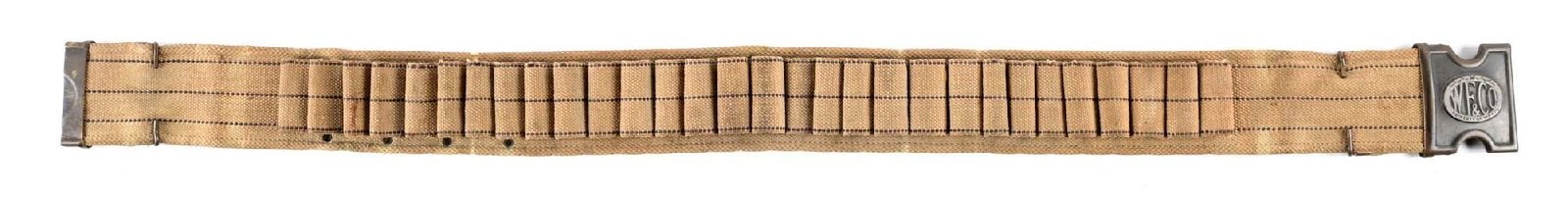 WELLS FARGO & CO. WOVEN SHOTGUN CARTRIDGE BELT: Movie prop WF&Co. web belt for brass shotgun shells. Great express display item. 42" long x 3" wide. CONDITION: Very good. Dimensions: