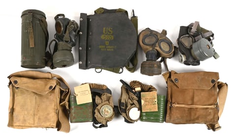 LOT OF 5: WWI-WWII US AND GERMAN GAS MASKS.