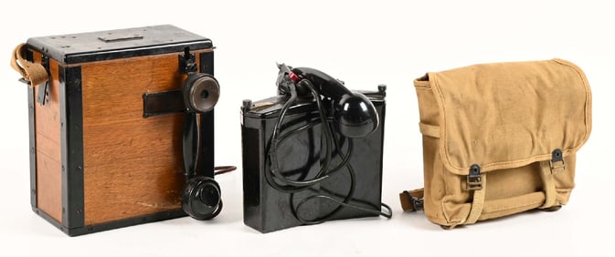 LOT OF 2: US WWI M1917 FIELD PHONE AND WWII MAB PARAMARINE FIELD PHONE.