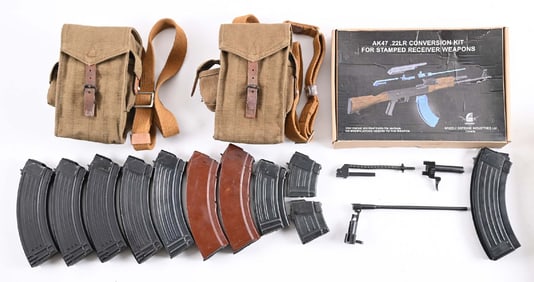 LOT OF 12: AK-47 MAGAZINES AND CONVERSION KIT.