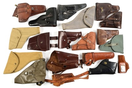 LOT OF 17 VARIOUS EUROPEAN MILITARY HOLSTERS.