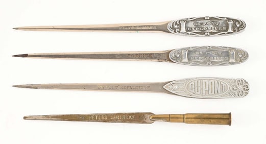 LOT OF 4: GUNPOWDER ADVERTISING LETTER OPENERS.