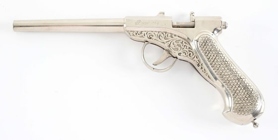 BREVETTE PERIOD COPY OF A FLUERSCHEIM AIR PISTOL WITH COCKING TOOL.