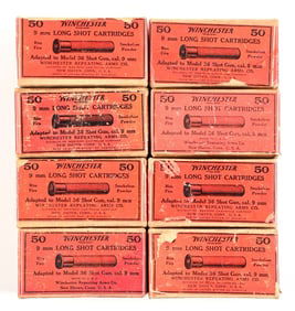 LOT OF 8: COLLECTIBLE WINCHESTER 9MM LONG SHOT CATRIDGES.