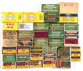 OVER 3200 RDS OF BOXED CENTERFIRE AND RIMFIRE COLLECTIBLE AMMUNITION.