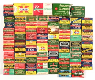 LARGE LOT OF COLLECTIBLE BOXES OF RIMFIRE AMMUNITION