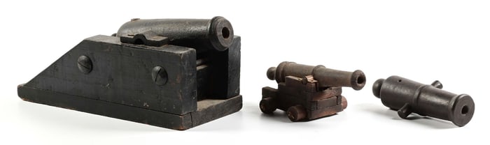 (A) LOT OF 3: CAST IRON SIGNAL CANNONS.