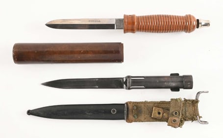 LOT OF 2: JOSEPH ALLEN & SONS COMBINATION KNIFE AND TRUNCHEON AND FN-FAL BAYONET.