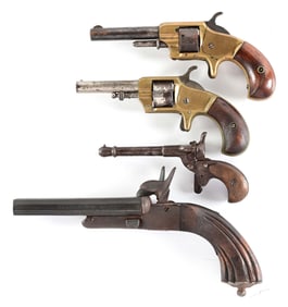 (A) LOT OF 4: ANTIQUE PISTOLS AND REVOLVERS