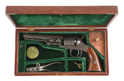 (A) MANHATTAN FIREARMS ENGRAVED POCKET PERCUSSION REVOLVER IN CASE.