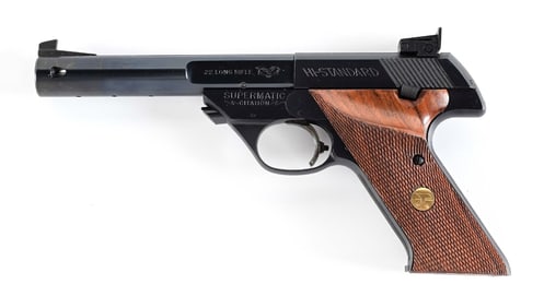 (C) HI-STANDARD SUPERMATIC CITATION MODEL 104 SEMI AUTOMATIC PISTOL WITH BOX