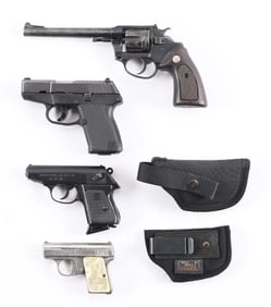 (M) LOT OF 4: SEMI-AUTOMATIC POCKET PISTOLS AND REVOLVER.