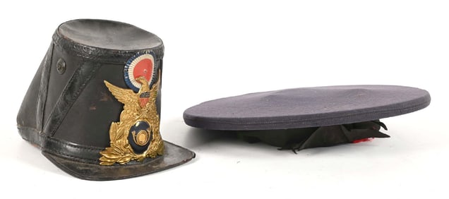 LOT OF 2: US CIVIL WAR MODEL 1860 SHAKO AND WWI ERA US NAVY FLAT HAT.