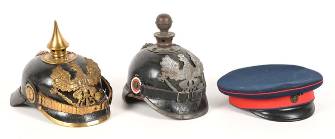 LOT OF 3: IMPERIAL GERMAN PICKELHAUBES AND VISOR.