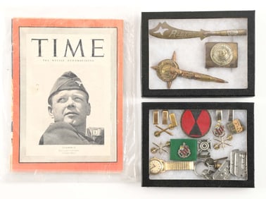 LOT OF WWI-WWII INSIGNIA AND EPHEMERA.