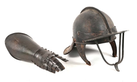 LOT OF 2: LOBSTER TAIL HELMET WITH GAUNTLET.