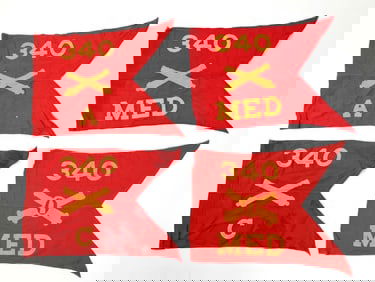 LOT OF 4: 340 ARTILLERY BATTALION GUIDON FLAGS.