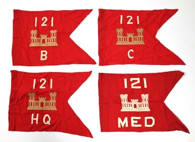 LOT OF 4: 121ST ENGINEER BATTALION GUIDON FLAGS.