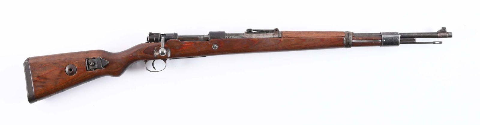 (C) GUSTLOFF-WERKE BCD 42 CODE K98 MAUSER BOLT ACTION RIFLE (1942).: Manufactured in 1942. Classic military configuration with ramped blade front sight, tangent rear, laminate stocks, milled mounts, and cupped butt plate. Mixed numbers. No visible import markings. Incl