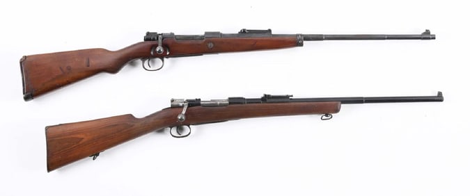 (C) LOT OF 2: SPORTERIZED DOT 43 CODE K98 AND OVIEDO M1916 MAUSER BOLT ACTION RIFLES.