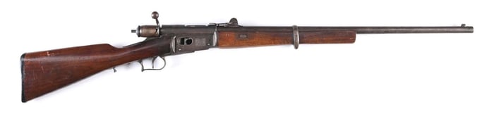 (A) SPORTERIZED SWISS SAUERBREY VETTERLI BOLT ACTION RIFLE.