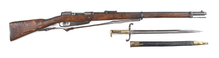 (A) UNIT MARKED GEWEHR MODEL 1888 COMMISSION BOLT ACTION RIFLE WITH BAYONET.