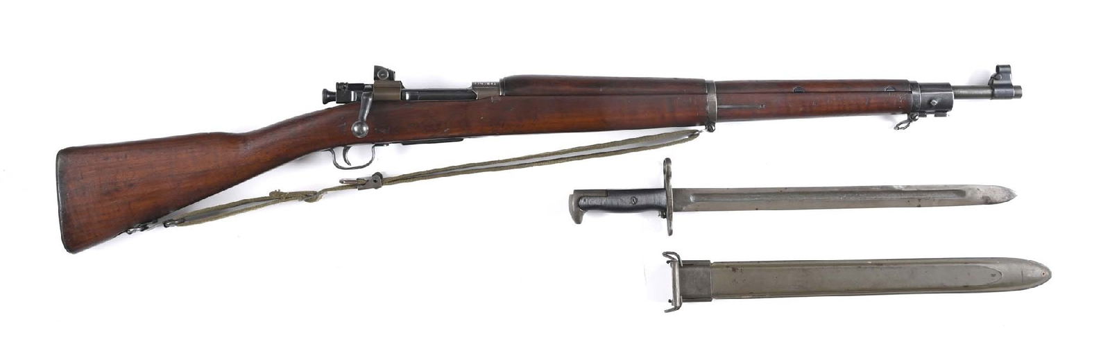 (C) U.S. MODEL REMINGTON 03-A3 BOLT ACTION RIFLE: The barrel is stamped RA 4-43 with bomb. This is a mid war issued standard A3 with stamped small parts, front sight hood, A3 rear sight, blued bolt, parkerized finish, "FJA" cartouche for Frank Atwood