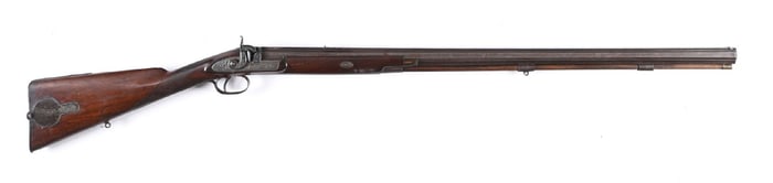 (A) J. HAYTON ENGLISH HALF STOCK PERCUSSION EXPRESS SPORTING RIFLE.