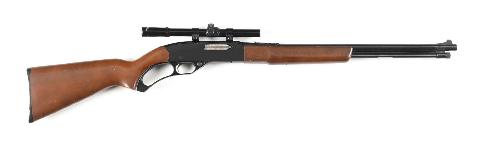 (C) WINCHESTER MODEL 255 .22 WRF LEVER ACTION RIFLE.: Features the rust blue finish, jeweled bolt, ramp front sight, flat top rear sight, plain walnut stock with pistol grip, Winchester black plastic buttplate, and matching forearm. Rifle sports an H&R 4