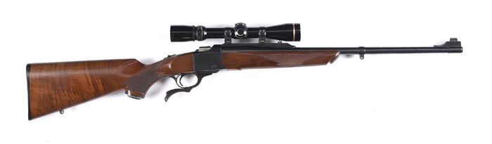 (M) CENTENNIAL RUGER NO. 1 SINGLE SHOT RIFLE IN 7X57MM.