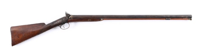 (A) PERCUSSION SIDE BY SIDE 12 BORE SHOTGUN.