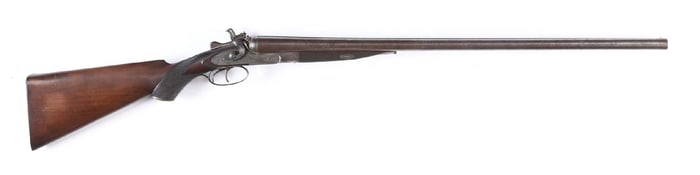 (A) W & C SCOTT ENGRAVED SIDE BY SIDE HAMMER 12 GAUGE SHOTGUN.