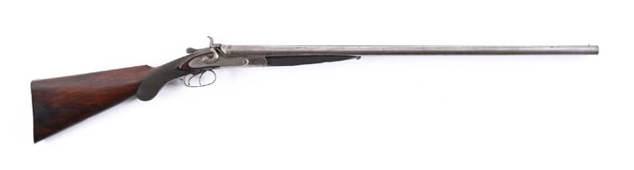 (A) CHARLES DALY SIDE BY SIDE HAMMER 12 BORE SHOTGUN.